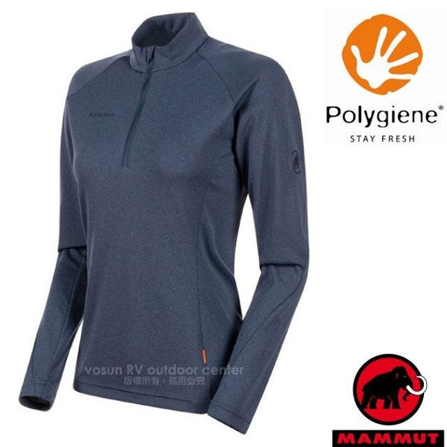 MAMMUT 長毛象 AF Aegility Half 女 輕量半開襟薄長袖透氣快乾排汗衣/Polygiene抗菌/1016-00720-5784 海洋藍