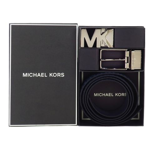 Michael Kors MK LOGO/針扣雙頭雙面用皮帶禮盒組-深藍