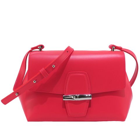 LONGCHAMP ROSEAU 系列竹節牛皮翻蓋斜背包(罌粟紅)