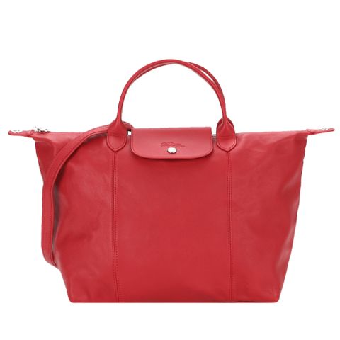 LONGCHAMP Le Pliage Cuir 小羊皮短把折疊小型水餃包(中/紅)