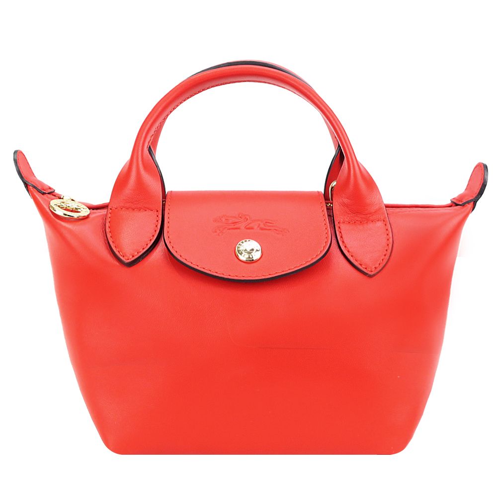 Longchamp  LE MINI PLIAGE CUIR系列小羊皮短把手提水餃包(朱紅)