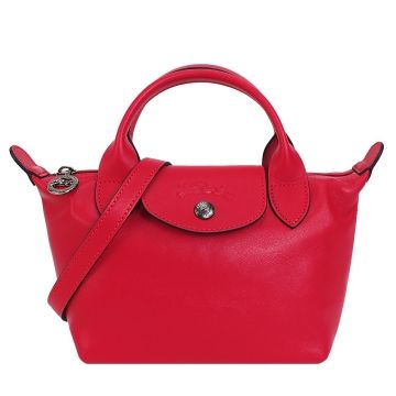 Longchamp LE MINI PLIAGE CUIR系列小羊皮迷你短把兩用水餃包(紅)