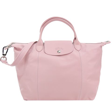 Longchamp Le Pliage Cuir 小羊皮短把折疊小型水餃包(中/粉紅)