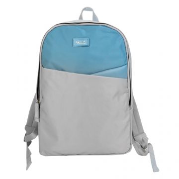 agnes b.皮標雙色拼接後背包-灰-天藍