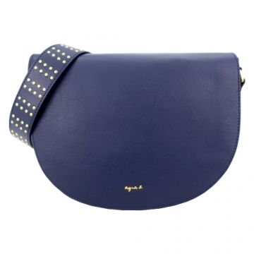 agnes b. 金屬LOGO鉚釘背帶兩用包-深藍