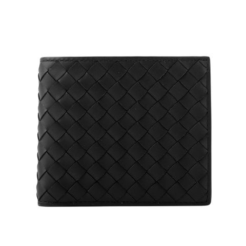 BOTTEGA VENETA 牛皮編織零錢袋對開短夾(黑色) 138625 V4651 1000