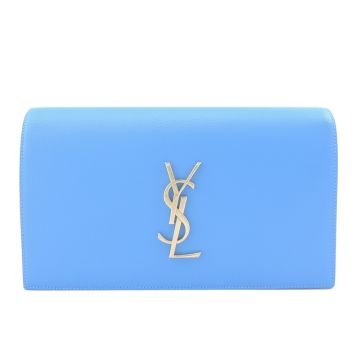 YSL 聖羅蘭  簡單LOGO立體翻蓋手拿包(水藍)