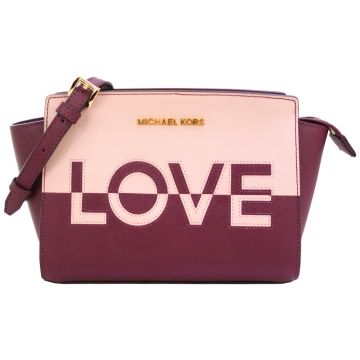 MICHAEL KORS Selma Love雙色防刮斜背包(中/粉*梅洛紅)