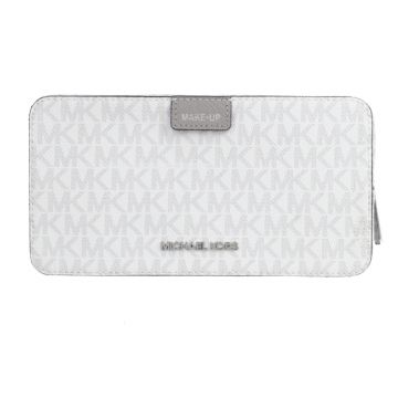 Michael Kors JET SET TRAVEL 滿版銀字防刮雙層萬用包-大/銀白