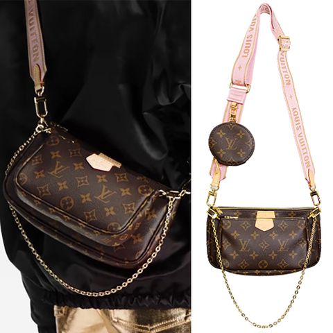 Louis Vuitton Multi Pochette Accessoires混合式斜背袋(粉棕)