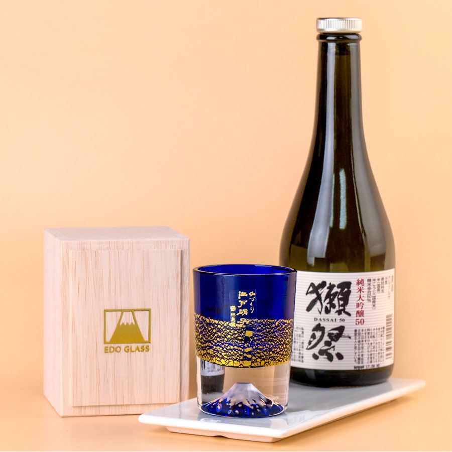 田島硝子職人手工製作富士山金箔冷酒杯燒酒杯琉璃藍色(TG20-016