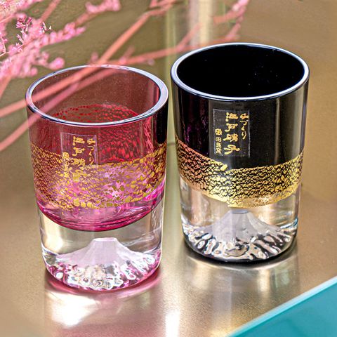【田島硝子】田島硝子 富士山杯 金箔冷酒杯2入組 黑x櫻花粉(TG20-016-1GK+TG20-016-1GP)