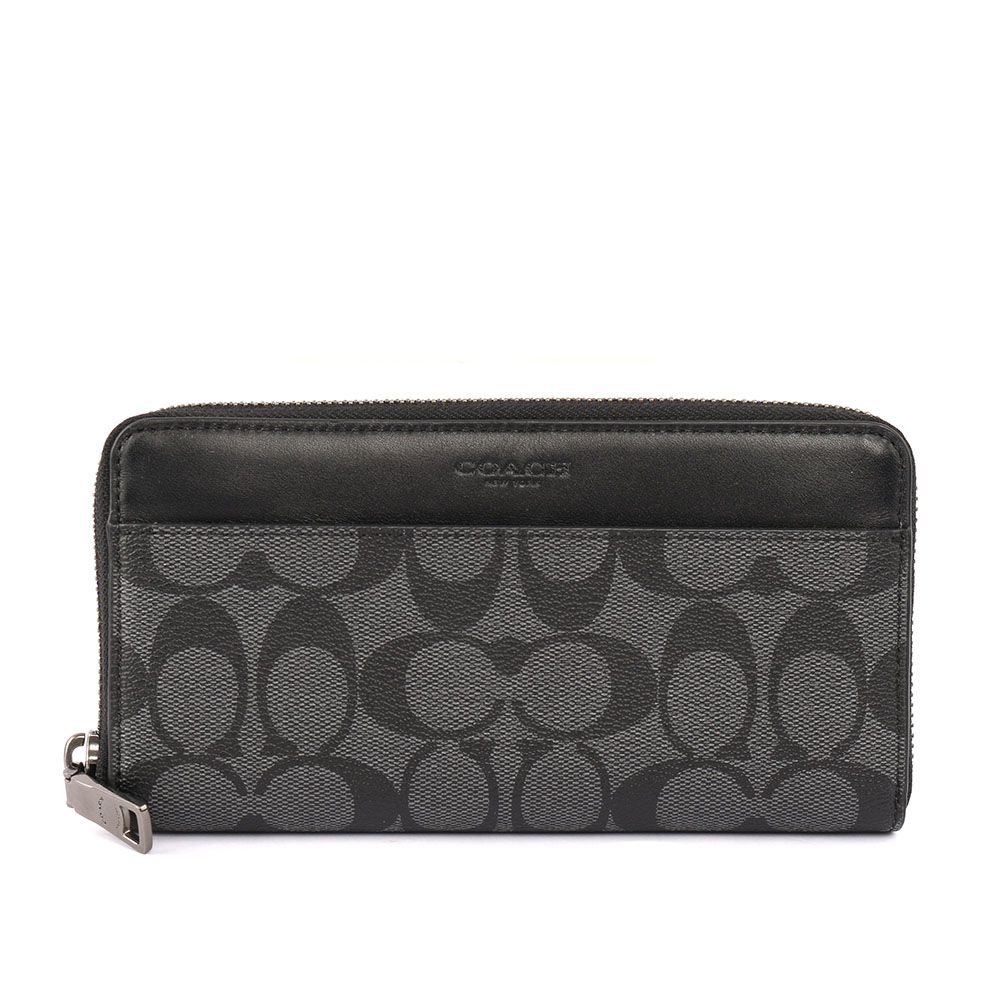 COACH 蔻馳  PVC LOGO皮革拉長夾(黑灰色) F58112 CQBK