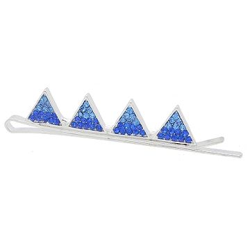 Charme 韓國新品 三角型水晶鑽造型髮夾 藍色