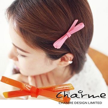 Charme 御金 韓國流行甜美造型蝴蝶結壓克力髮夾 橘色