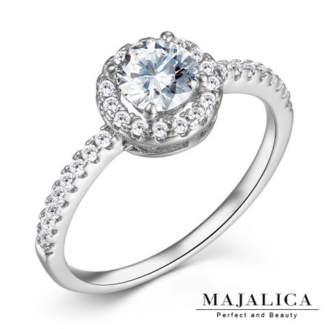 Majalica純銀戒指 奢華滿鑽 925純銀尾戒 精鍍白金 銀色款 單個價格 PR6053-1