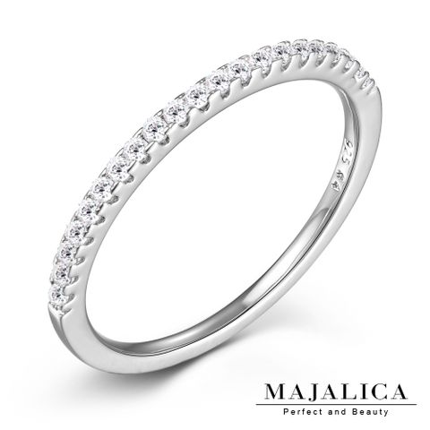 Majalica純銀戒指 半圈鑽 925純銀尾戒 精鍍白金 銀色款 單個價格 PR6052-1