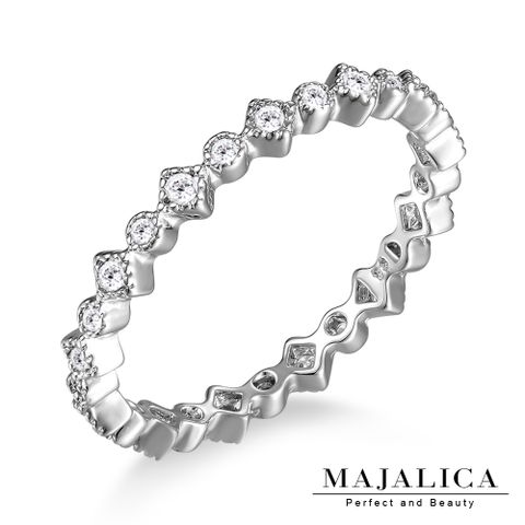 Majalica純銀戒指 雅致耀眼 925純銀尾戒 精鍍白金 銀色款 單個價格 PR6046-1
