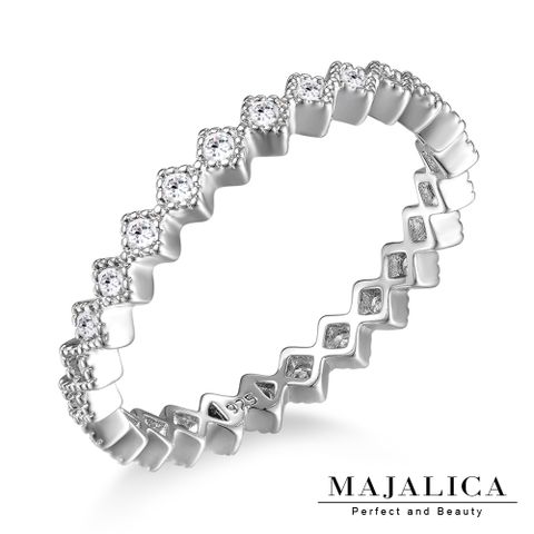 Majalica純銀戒指 菱形造型 925純銀尾戒 精鍍白金 銀色款 單個價格 PR6044-1