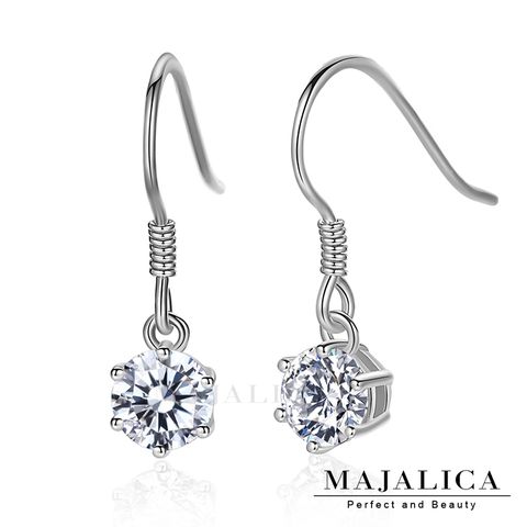 Majalica 純銀耳環耳勾式 六爪單鑽 擬真鑽 0.5 克拉 PF6136-1