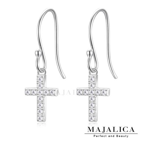 Majalica 純銀耳環 十字架約定 耳勾式耳環 925純銀 銀色款 一對價格 PF8066