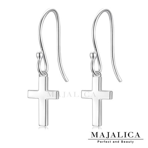Majalica 純銀耳環 十字架 耳勾式耳環 925純銀 銀色款 一對價格 PF8072
