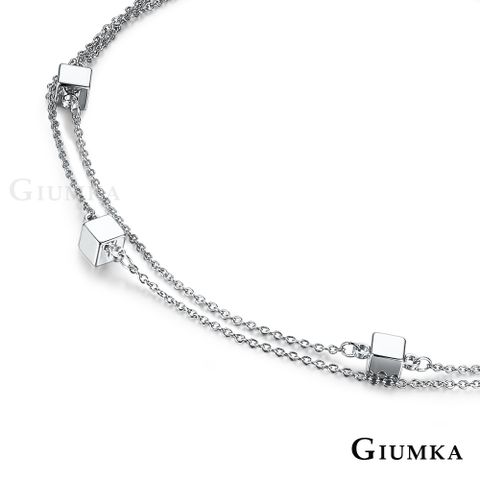 GIUMKA 雙鏈腳鍊女層次方塊送閨蜜禮物銀色款