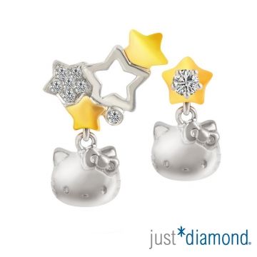 【Just Diamond】閃耀星空系列 18K雙色金 鑽石耳環-Hello Kitty