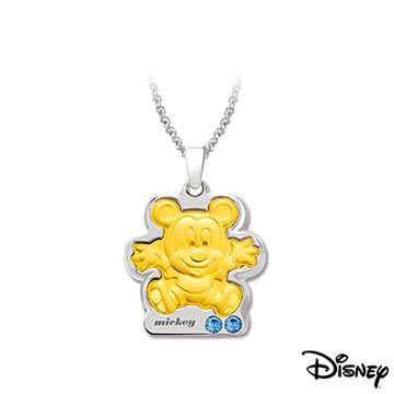 Disney 迪士尼 金飾 抱抱米奇黃金/白鋼項鍊