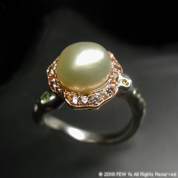 【FEW fu】《花心－香檳金色 Keshi Pearl 凱旭珍珠鑲彩剛》18K金戒指