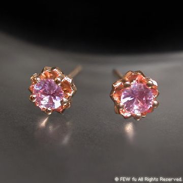 【FEW fu】《花心－單顆粉紅寶石》18K玫瑰金耳環