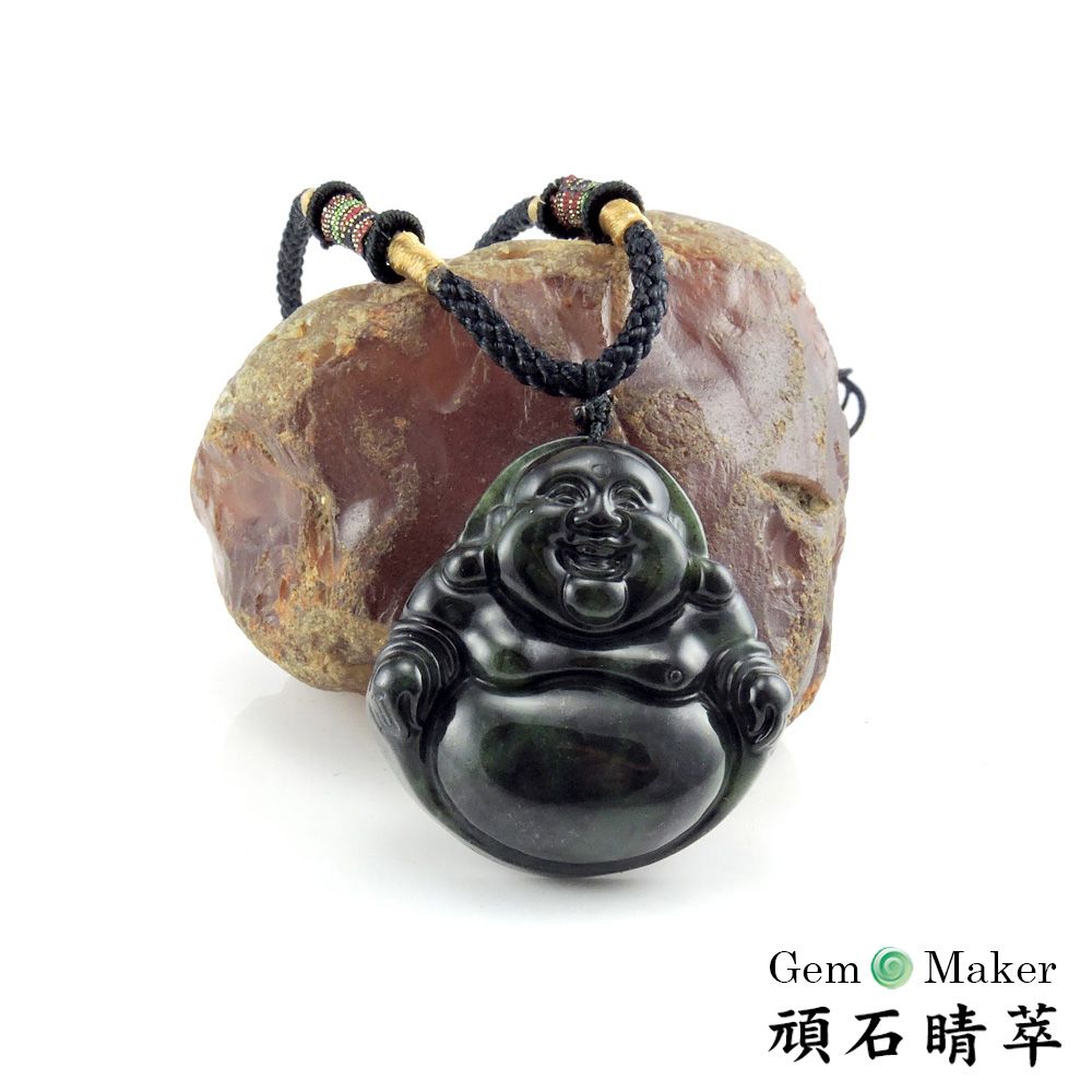 GemMaker 頑石睛萃 笑納彌勒頂級墨玉項鍊-買就送品牌手珠一條(送完為止)