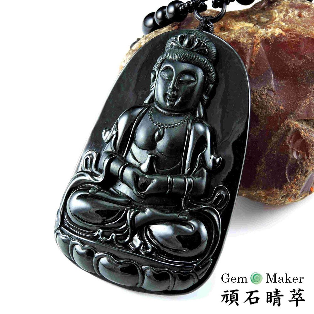 GemMaker 頑石睛萃 寶瓶觀音天然A貨墨翠項鍊-買就送品牌手珠&墨翠戒指