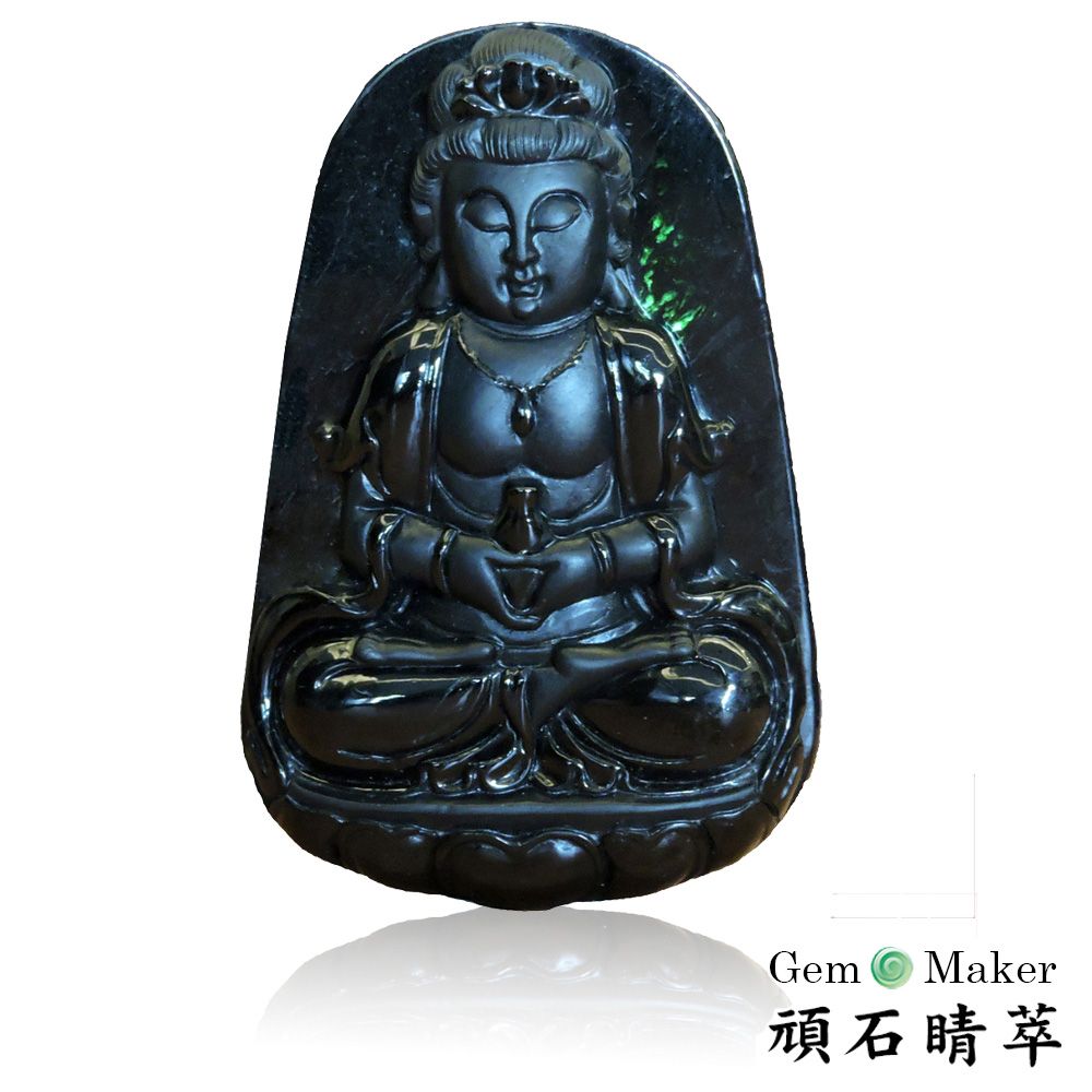 GemMaker 頑石睛萃 寶瓶觀音天然A貨墨翠項鍊-買就送品牌手珠&墨翠戒指