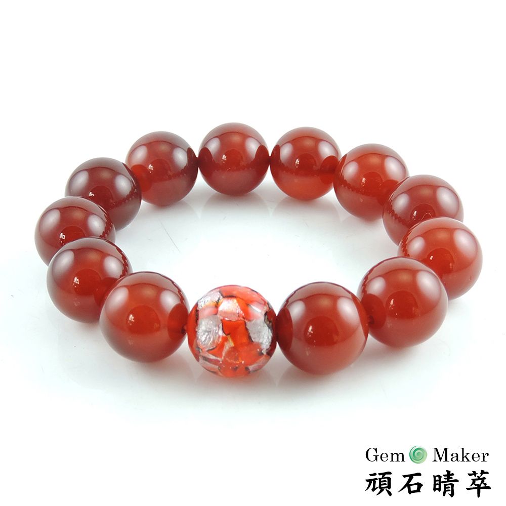 GemMaker 頑石睛萃 紅瑪瑙琉璃14mm手珠