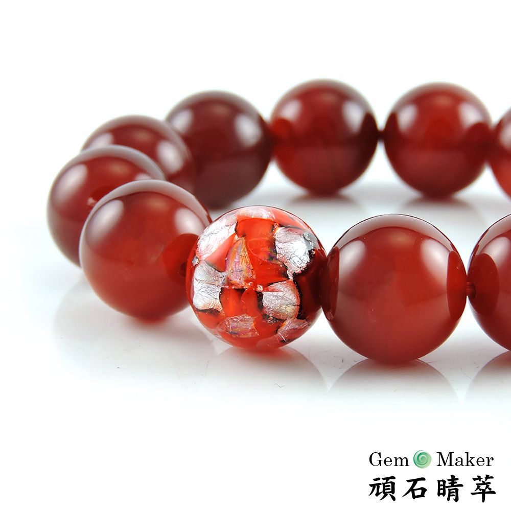 GemMaker 頑石睛萃 紅瑪瑙琉璃14mm手珠