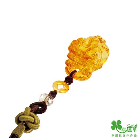 幸運草 旺財貔貅黃金/琥珀/中國繩吊飾