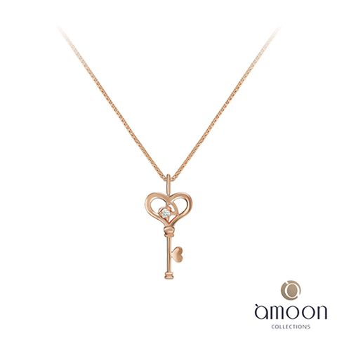 amoon 戀戀東京系列 鎖愛 K金鑽石墜子-玫瑰金 送項鍊