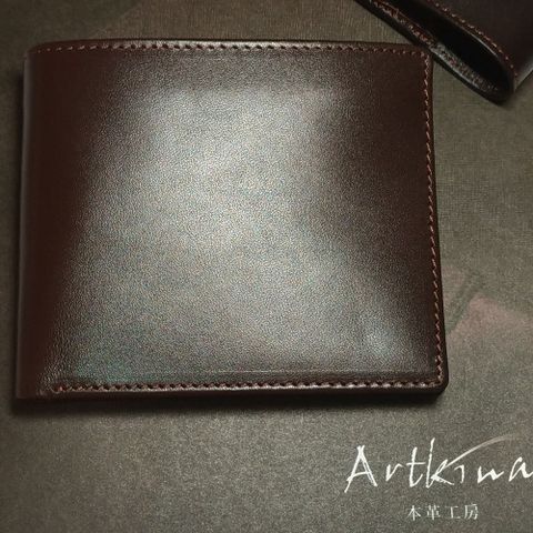 Artkina 精美牛皮短夾-咖啡 植鞣牛皮皮夾 輕薄錢包