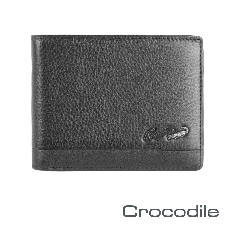 Crocodile 鱷魚牌  鱷魚皮件 真皮皮夾 Classic經典系列 荔紋軟皮 13卡 左翻拉鍊短夾-0103-3358-黑咖兩色
