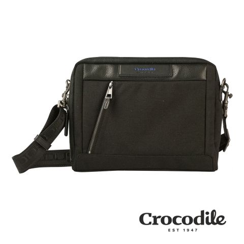 Crocodile 鱷魚皮件 真皮包包 Snapper 2.0系列 橫式側背包 男包-0104-09001-黑色