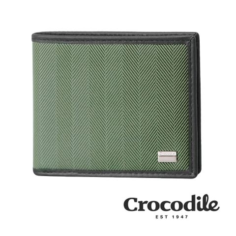 Crocodile 鱷魚皮件 真皮皮夾 Snapper系列 人字紋布配皮 零錢袋 雙鈔 8卡 皮夾 短夾-0103-10004-黑藍綠三色-新色上市