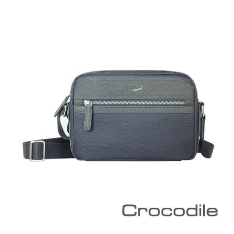 Crocodile鱷魚皮件 真皮包包Wind 2.0系列 布配皮橫式斜背包 側背包 男包- 0104-08005-黑藍兩色
