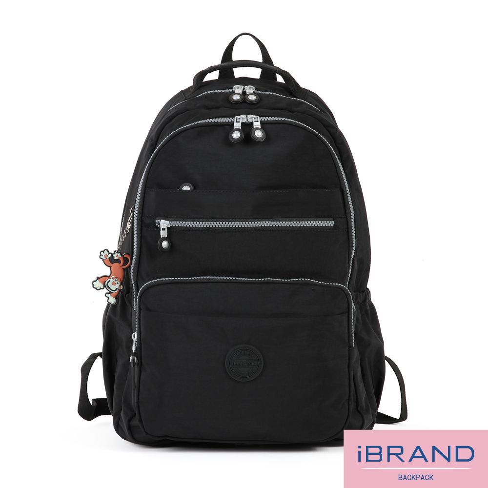 iBrand 後背包 經典百搭超輕盈多口袋後背包(大)-百搭黑