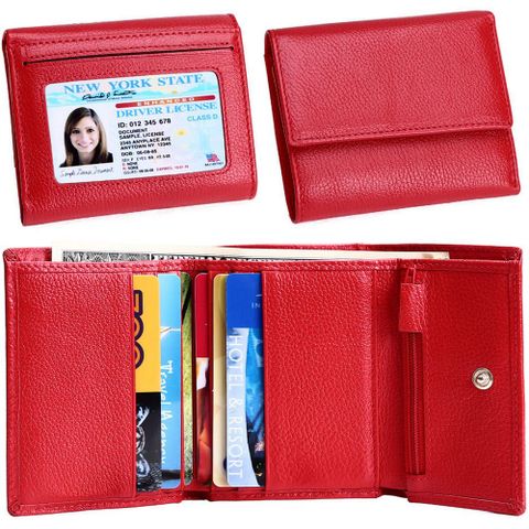 《Kinzd》三折式皮夾(紅) | 中夾錢包 短夾錢包 皮包 零錢包