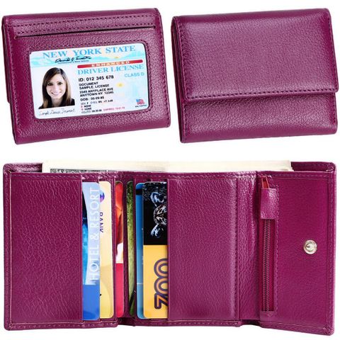 《Kinzd》三折式皮夾(紫) | 中夾錢包 短夾錢包 皮包 零錢包