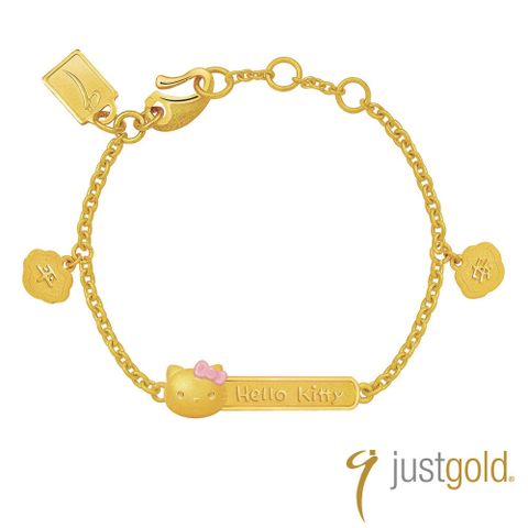 【Just Gold 鎮金店】Kitty 粉紅風潮PinkHolic 純金系列 黃金手鍊 - 粉紅金牌
