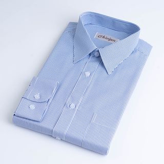 CHINJUN商務抗皺襯衫長袖、白底藍線條紋