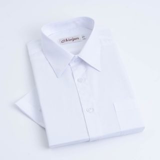 CHINJUN商務抗皺襯衫短袖、素色白