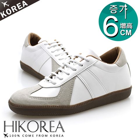 【HIKOREA】正韓空運/正常版型。男款增高6CM異材拼接拼色綁帶休閒鞋(73-349白/現貨+預購)